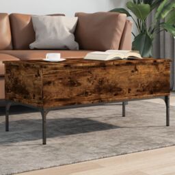 Berkfield Home Coffee Table Smoked Oak 100x50x45 cm Engineered Wood & Metal in Brown - Size: 100 x 50 x 45 cm - thumbnail 1
