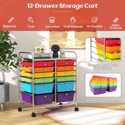 Gymax 12 Drawer Rolling Storage Cart Utility Cart With Wheels & Handles - thumbnail 5