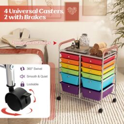 Gymax 12 Drawer Rolling Storage Cart Utility Cart With Wheels & Handles - thumbnail 6