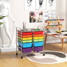 Gymax 12 Drawer Rolling Storage Cart Utility Cart With Wheels & Handles - thumbnail 9