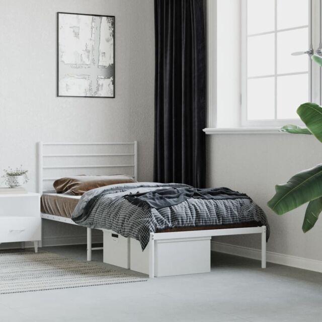 Berkfield Home Metal Bed Frame with Headboard White 80x200 cm - image 1