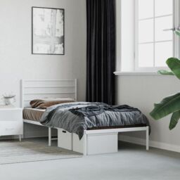Berkfield Home Metal Bed Frame with Headboard White 80x200 cm - thumbnail 1