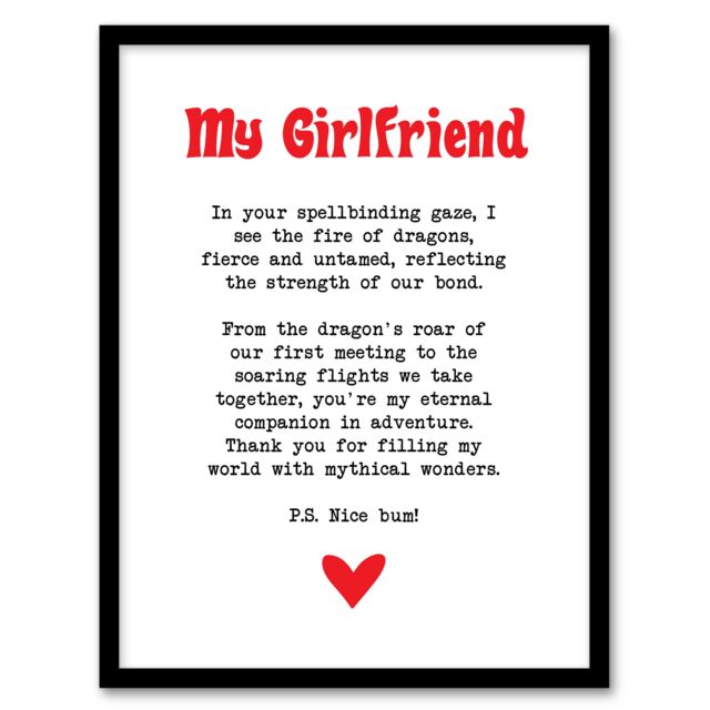"Artery8 Love Poem Role Play Game Nerd Girlfriend Romantic Framed Art Print in White - Size: W12"" x H16""" - image 1