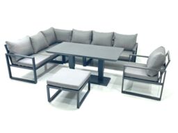 Fimous Aluminum Outdoor Garden Furniture Set Corner Sofa Big Footstool Chair Adjustable Rising Lifting Dining Table Sets Dark Grey - thumbnail 2