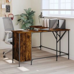 Berkfield Home Desk Smoked Oak 141x141x75 cm Engineered Wood in Brown - Size: 141 x 141 x 75 cm