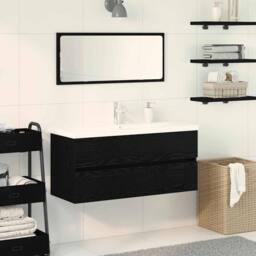 Berkfield Home Sink Cabinet with Built-in Basin Black Oak Engineered Wood - thumbnail 2