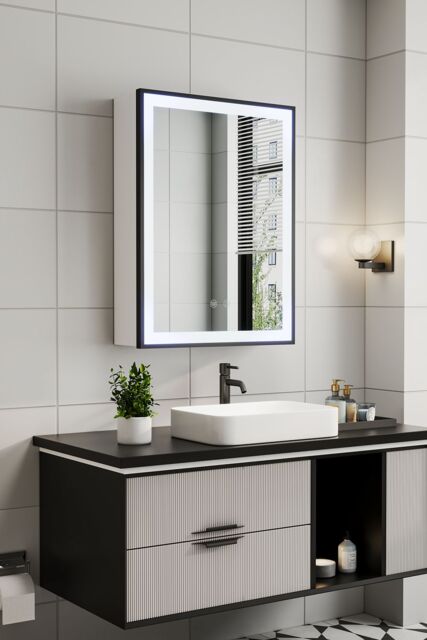 Living and Home Single Door Fog Free LED Bathroom Mirror Cabinet in White - image 1