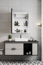 Living and Home Single Door Fog Free LED Bathroom Mirror Cabinet in White - thumbnail 2