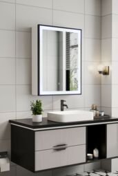 Living and Home Single Door Fog Free LED Bathroom Mirror Cabinet in White - thumbnail 1
