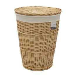 JVL Hand Woven Acacia Round Laundry Willow Basket with Lid in Gold - Size: Medium