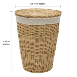 JVL Hand Woven Acacia Round Laundry Willow Basket with Lid in Gold - Size: Medium - thumbnail 5
