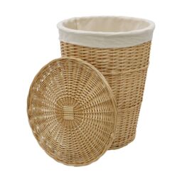 JVL Hand Woven Acacia Round Laundry Willow Basket with Lid in Gold - Size: Medium - thumbnail 2