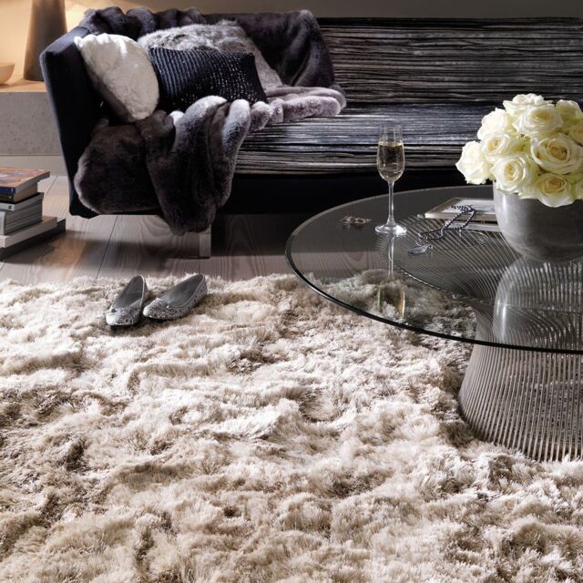 The Rug Shop UK Handmade Plain Shaggy Sparkle Luxurious Anti-Shed Area Rug in Beige - Size: 120 cm x 170 cm - image 1