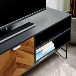 Cheshire Premium Aldwick 65 Inch TV Unit in Black & Natural Brown Wood - thumbnail 7