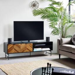 Cheshire Premium Aldwick 65 Inch TV Unit in Black & Natural Brown Wood - thumbnail 3