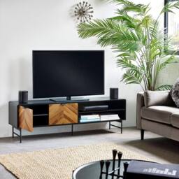 Cheshire Premium Aldwick 65 Inch TV Unit in Black & Natural Brown Wood - thumbnail 4