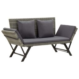 Berkfield Home Garden Bench with Cushions Grey 176 cm Poly Rattan - thumbnail 1