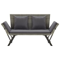 Berkfield Home Garden Bench with Cushions Grey 176 cm Poly Rattan - thumbnail 2