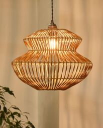 Dibor Traditional Rattan Pot Bellied Easy Fit Decor Ceiling Shade H29xD29cm in Beige - thumbnail 1