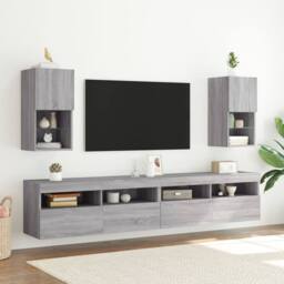 Berkfield Home TV Cabinets with LED Lights 2 pcs Grey Sonoma 30.5x30x60 cm - thumbnail 3