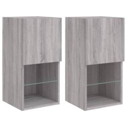 Berkfield Home TV Cabinets with LED Lights 2 pcs Grey Sonoma 30.5x30x60 cm - thumbnail 1