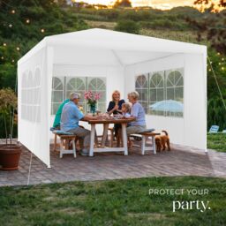 tectake Gazebo Barinas with 3 side panels, water-resistant, 3x3m in White - Size: Large - thumbnail 8