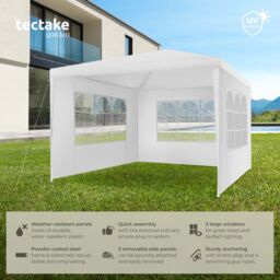 tectake Gazebo Barinas with 3 side panels, water-resistant, 3x3m in White - Size: Large - thumbnail 2