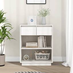 Berkfield Home Console Cabinet White 60x34x75 cm Solid Wood Pine - Size: 60 x 34 x 75 cm - thumbnail 2