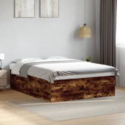 Berkfield Home Bed Frame without Mattress Smoked Oak 150x200 cm King Size in Brown - thumbnail 2