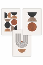 ARTZE Set of 3 Mid Century Geometric in Black & Brown Art Posters in Terracotta - Size: W50 cm x H70 cm