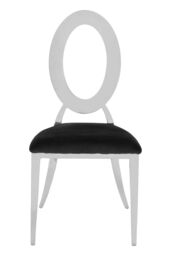 Orsina Luxe Round Back Dining Chair, Elegant Silver Armless Accent Chair, Black Velvet Upholstered Modern Chair