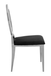 Orsina Luxe Round Back Dining Chair, Elegant Silver Armless Accent Chair, Black Velvet Upholstered Modern Chair - thumbnail 3