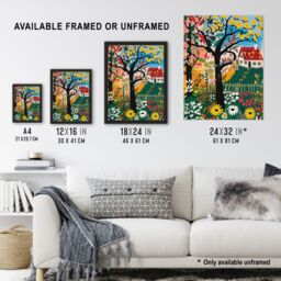 "Artery8 Cottage House Garden Flowers Folk Art Painting Framed Art Print - Size: W12"" x H16""" - thumbnail 3