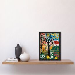 "Artery8 Cottage House Garden Flowers Folk Art Painting Framed Art Print - Size: W12"" x H16""" - thumbnail 4