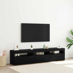 Berkfield Home TV Cabinets 2 pcs with LED Lights Black Oak Engineered Wood - thumbnail 2