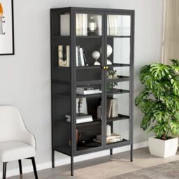 Berkfield Home Display Cabinet Anthracite 90x40x180 cm Steel & Tempered Glass in Black - Size: 90 x 40 x 180 cm