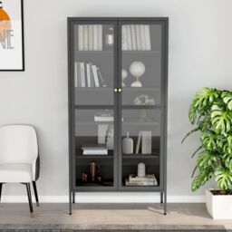 Berkfield Home Display Cabinet Anthracite 90x40x180 cm Steel & Tempered Glass in Black - Size: 90 x 40 x 180 cm - thumbnail 3