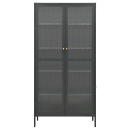 Berkfield Home Display Cabinet Anthracite 90x40x180 cm Steel & Tempered Glass in Black - Size: 90 x 40 x 180 cm - thumbnail 4