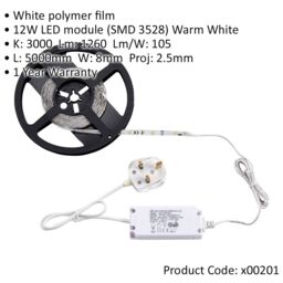 Loops 5m Warm White LED Tape Kit - 12W LED Driver - Flexible Under Cabinet Lighting - thumbnail 2