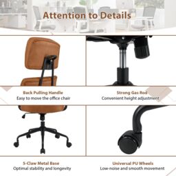 Costway Ergonomic Office Chair Leathaire Computer Chair w/Rocking Backrest in Brown - thumbnail 8