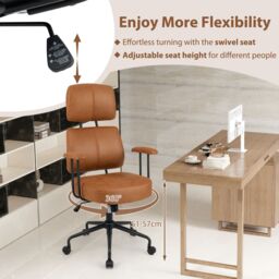 Costway Ergonomic Office Chair Leathaire Computer Chair w/Rocking Backrest in Brown - thumbnail 7
