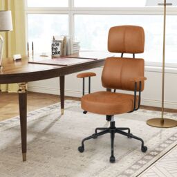 Costway Ergonomic Office Chair Leathaire Computer Chair w/Rocking Backrest in Brown - thumbnail 3