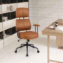 Costway Ergonomic Office Chair Leathaire Computer Chair w/Rocking Backrest in Brown - thumbnail 4