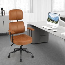Costway Ergonomic Office Chair Leathaire Computer Chair w/Rocking Backrest in Brown - thumbnail 5