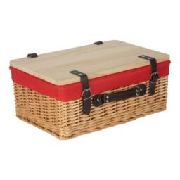 Red Hamper Buff Red Lined Willow Empty Picnic Basket with Pinewood Lid - Size: Medium - thumbnail 2