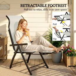 OUTSUNNY Folding Reclining Garden Chairs Set of 2 with Footrest in Light Grey - Size: 120 - thumbnail 5