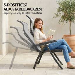 OUTSUNNY Folding Reclining Garden Chairs Set of 2 with Footrest in Light Grey - Size: 120 - thumbnail 4