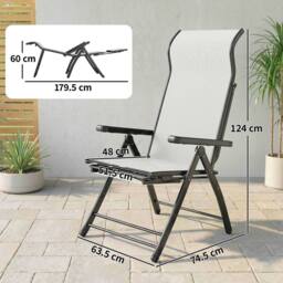 OUTSUNNY Folding Reclining Garden Chairs Set of 2 with Footrest in Light Grey - Size: 120 - thumbnail 3