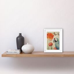 "Artery8 Wall Art Print Parrot & Tulips Flowers Butterflies Pastel Colour Artwork Floral Spring Oil Painting Artwork Framed 9X7 Inch - Size: W7"" x H9""" - thumbnail 2