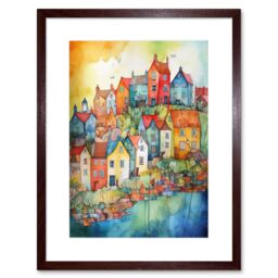 "Artery8 Wall Art Print Village Of Manarola Italy Folk Artwork Framed 9X7 Inch in Brown - Size: W7"" x H9""" - thumbnail 1